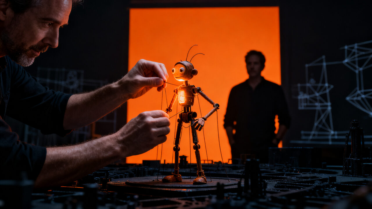 Un animador trabajando en el estudio Laika, representando la artesanía humana frente a la automatización de la IA en el cine.