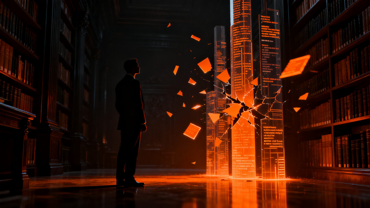 Un experto analizando el complejo laberinto legal del web scraping y el derecho de internet en un entorno digital oscuro.