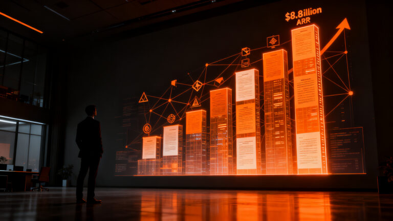Figura de inversor ante un skyline de datos legales digitales, representando la ronda de financiación de 550 millones de dólares de la legaltech Legora.