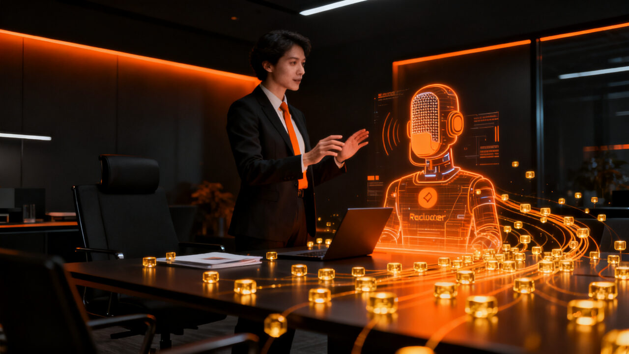Agente de voz IA automatizando el reclutamiento de talento en una startup, concepto de automatización de RRHH.
