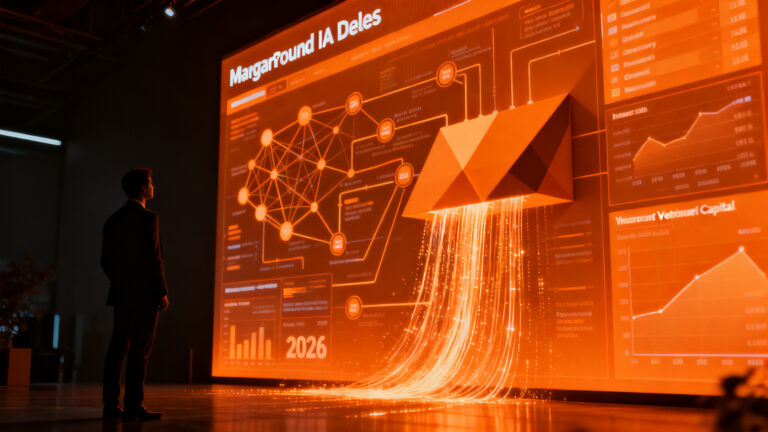 Inversores de venture capital analizando datos financieros para rondas de inversión megaround IA en 2026.