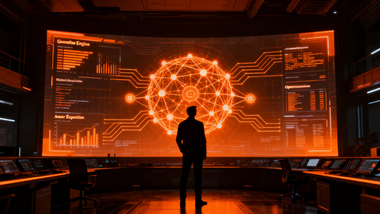 Líder de startup analizando métricas de visibilidad de marca en modelos de inteligencia artificial como ChatGPT y Gemini.