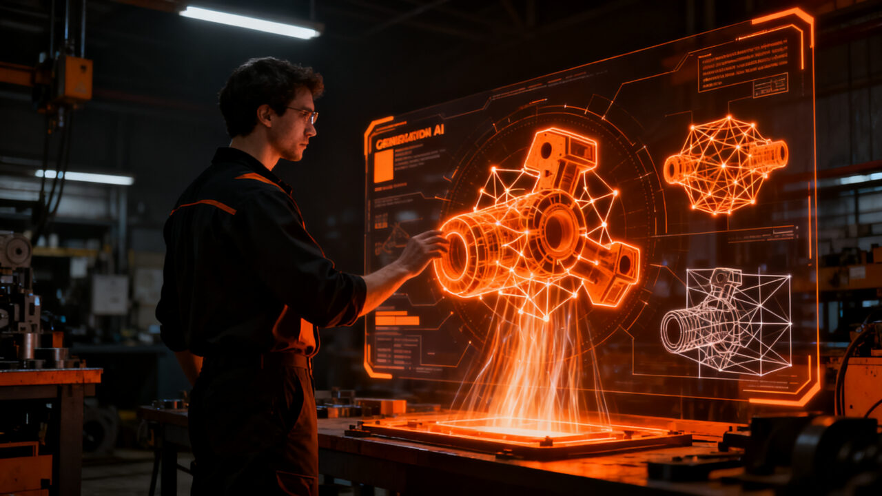 Ingeniero utilizando plataforma de IA generativa para diseño industrial, representando la inversión en la startup Manfacter.