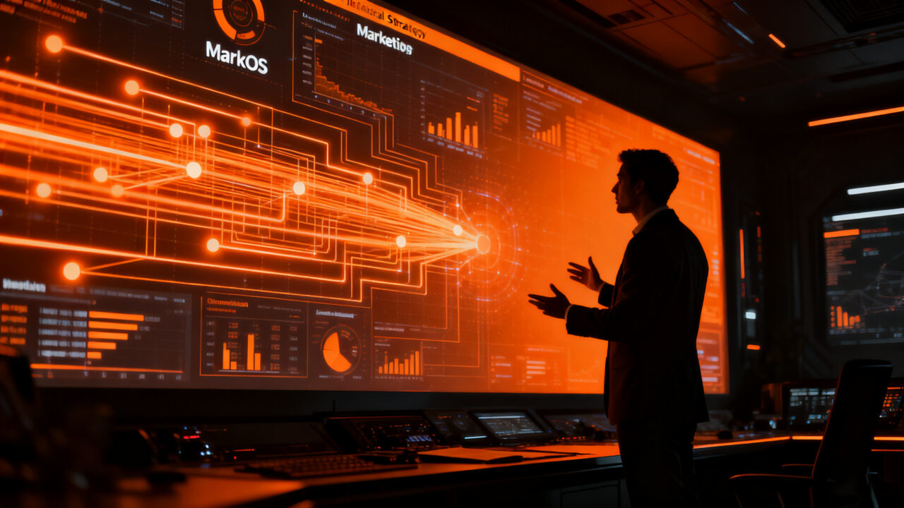 Sistema operativo de marketing MarkOS con inteligencia artificial y atribución de datos para estrategias digitales avanzadas.