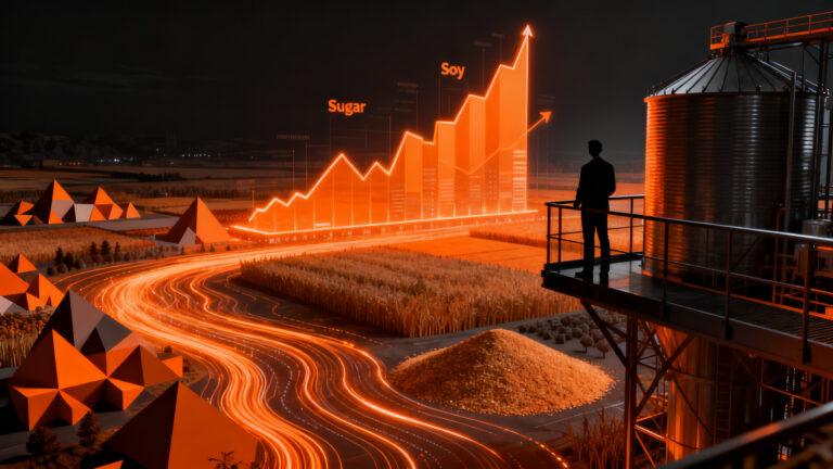 Análisis del mercado de materias primas agrícolas con alza en azúcar y soja, impactando sectores de foodtech y logística.