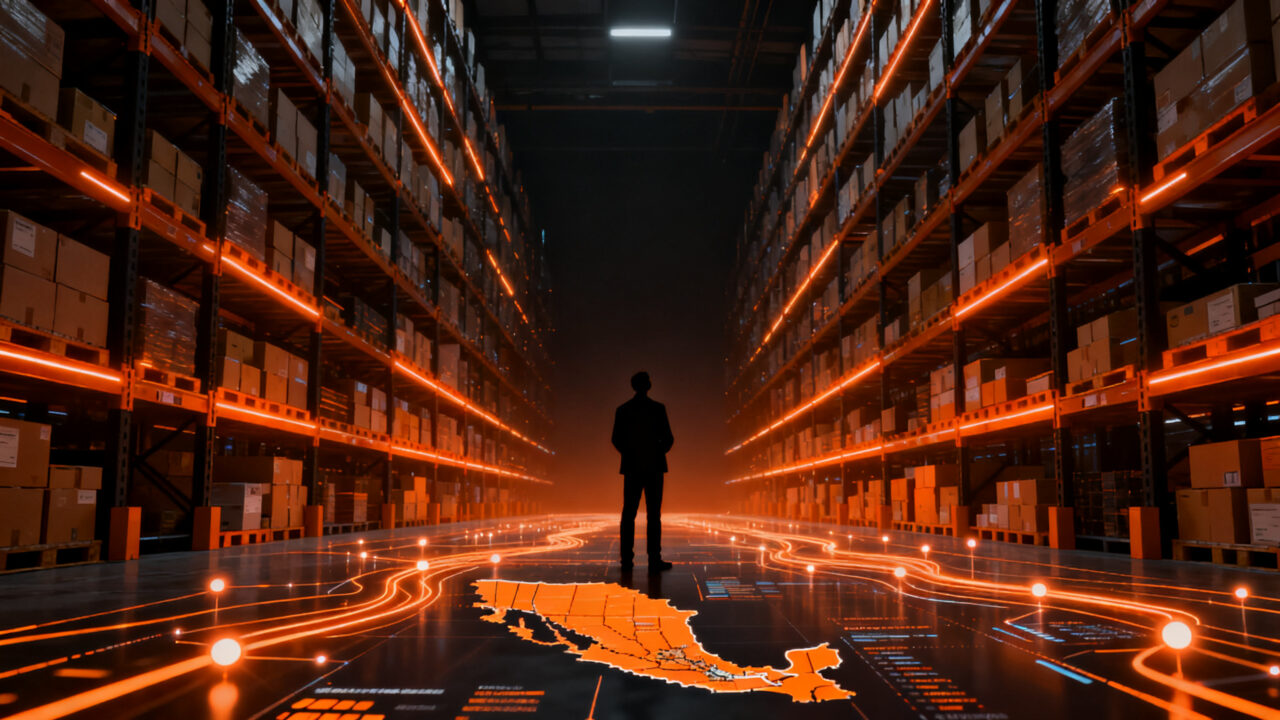 Expansión logística de la startup Melonn en México, simbolizando el crecimiento omnicanal y la gestión de bodegas a gran escala.