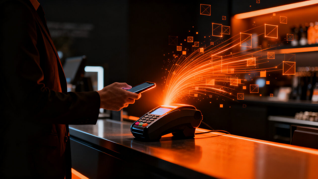 Cliente realizando un pago digital sin contacto en un punto de venta, representando la innovación en pagos móviles Bizum en el sector retail.
