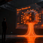 Representación visual de agentes de IA de Meta Muse Wonder interactuando con redes neuronales y datos para startups.