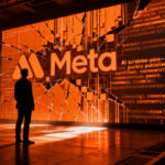 Representación visual de la tensión entre Meta y editores por el uso de IA y datos, con un enfoque en la regulación y los términos comerciales.