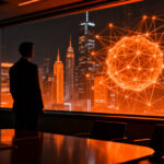 Inversores analizando el retorno de inversión en inteligencia artificial frente a los gráficos de Wall Street.