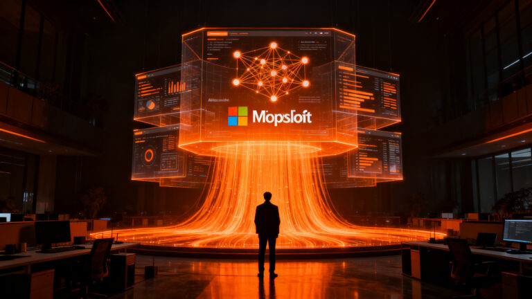 Representación visual de Microsoft Copilot como el nuevo sistema operativo del trabajo impulsado por agentes de IA.