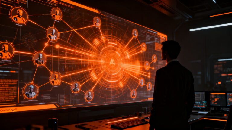 Microsoft Guardian Agents vigilando sistemas de inteligencia artificial para garantizar la ciberseguridad empresarial en startups.