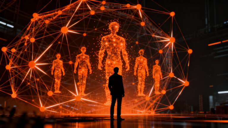Representación visual de Mirror Particle, un world model de IA avanzado que predice el comportamiento humano en el ecosistema startup.