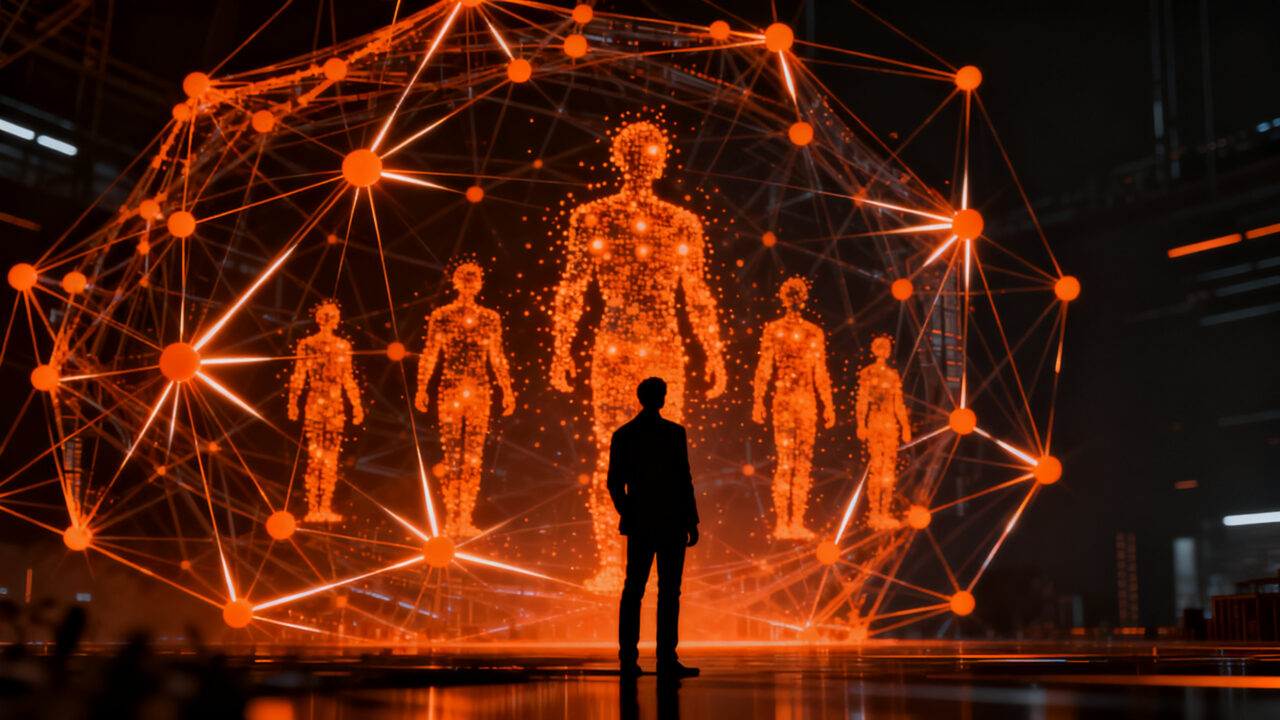 Representación visual de Mirror Particle, un world model de IA avanzado que predice el comportamiento humano en el ecosistema startup.