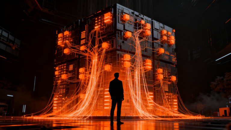 Representación visual de un modelo de inteligencia artificial masivo y abierto, simbolizando la innovación de Mistral AI y Le Chonk en el ecosistema tecnológico.