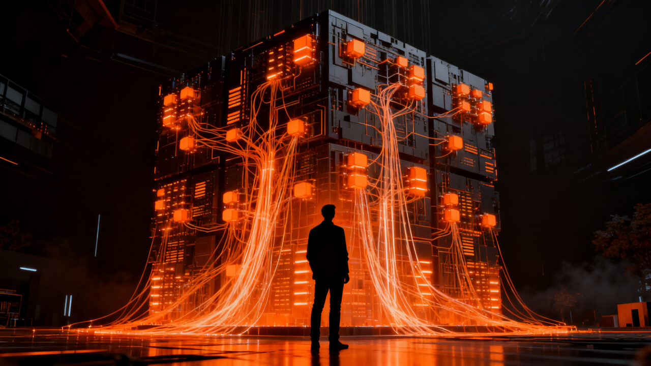 Representación visual de un modelo de inteligencia artificial masivo y abierto, simbolizando la innovación de Mistral AI y Le Chonk en el ecosistema tecnológico.