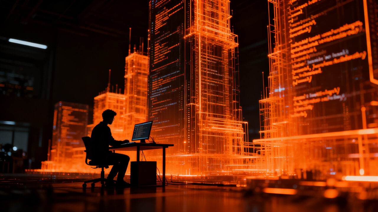 Programador enfrentando la complejidad de la IA y el mito de la productividad 1000x en el desarrollo de software.
