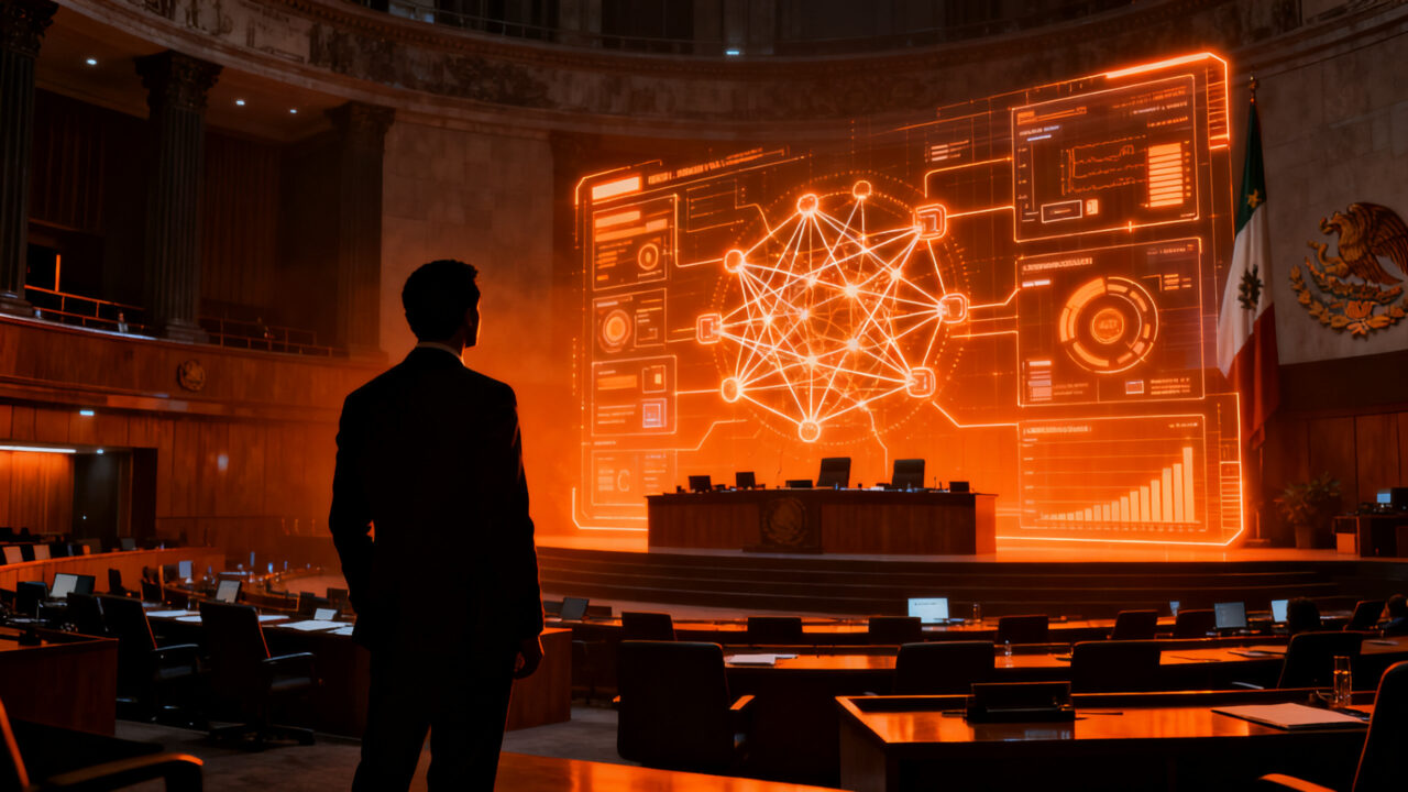 Representación visual del impacto de la inteligencia artificial y la automatización en el mercado laboral formal en México, con un enfoque en la regulación y el futuro del trabajo.