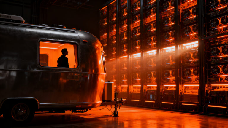 Elon Musk durmiendo en un Airstream junto al supercomputador Colossus en Memphis, simbolizando el compromiso extremo en el desarrollo de infraestructura de IA.