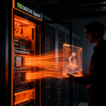 Profesional trabajando con n8n e IA local en un servidor NVIDIA DGX Spark para soberanía de datos.