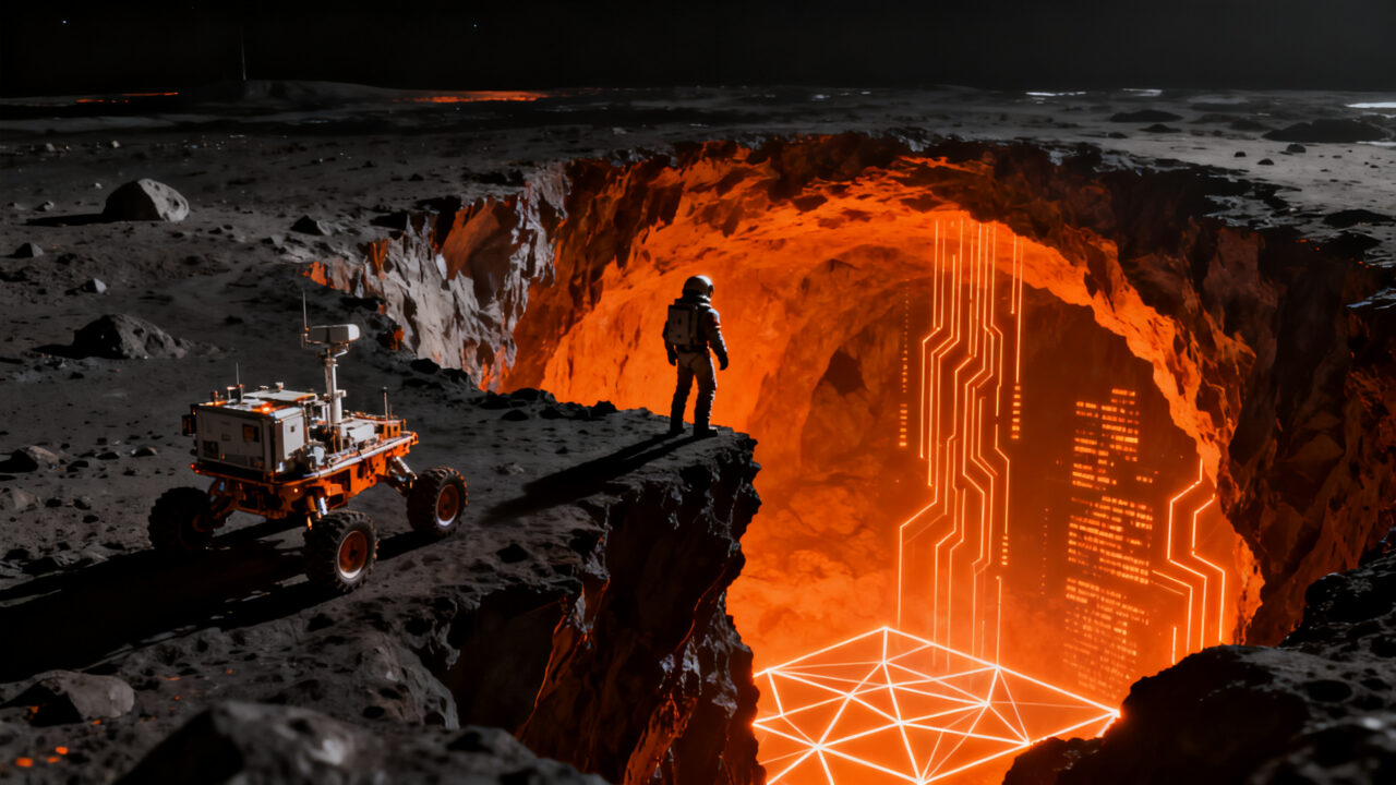Misiones NASA PRISM explorando cuevas lunares, representando oportunidades de innovación para startups deeptech en la base lunar.