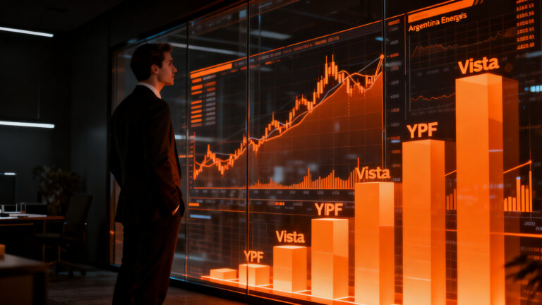 Analista financiero evaluando tendencias de mercado en Brasil y oportunidades de inversión en acciones argentinas como YPF y Vista.