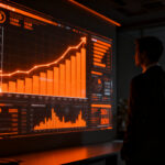 Emprendedor analizando datos comerciales y métricas de crecimiento en una plataforma digital de revenue intelligence, simbolizando el éxito de inversión en Niubiq.