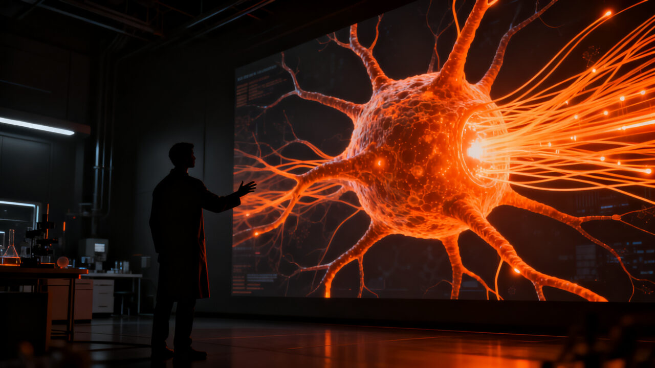 Investigación en optogenética premiada con el Nobel de Medicina 2026, mostrando la estimulación neuronal con luz para tratar la ceguera.