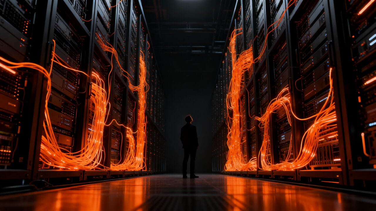 Acuerdo masivo de infraestructura de IA entre Nscale y Anthropic para centros de datos, visualizado como una red de energía tecnológica.