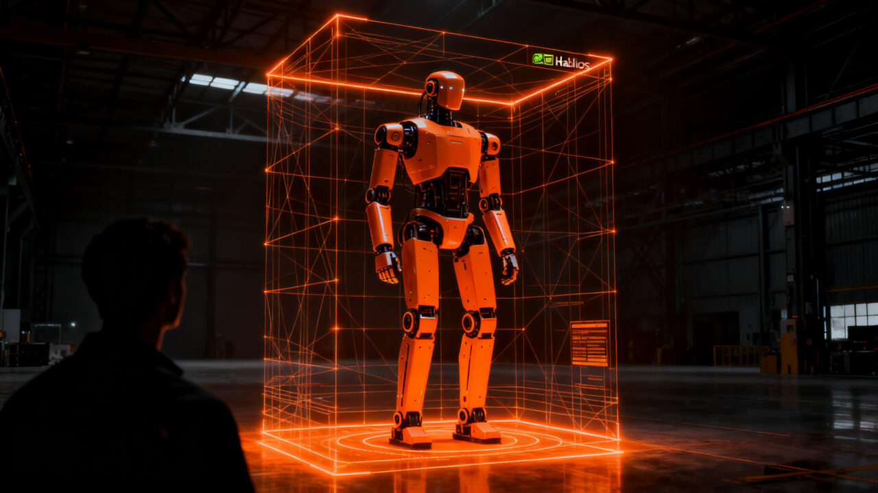 Sistema de seguridad Nvidia Halos para robots humanoides y tecnología de IA física en el sector robótico.