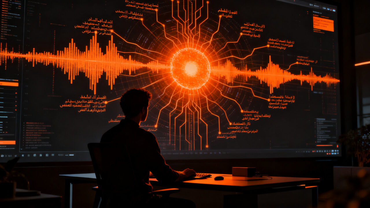 Desarrollador trabajando con el modelo de IA Nvidia Nemotron 3.5 para transcripción multilingüe en startups.