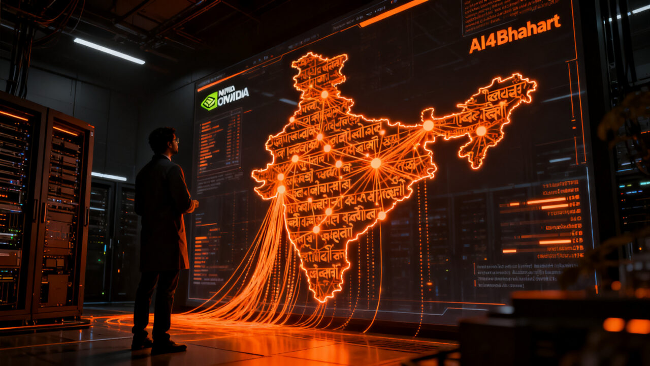 Investigador analizando red neuronal de IA para idiomas de India, desarrollo de modelos de lenguaje NVIDIA.
