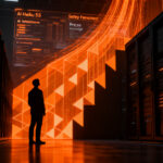 Investigador de IA analizando datos de seguridad frente a una infraestructura tecnológica, representando los cambios en la industria de agentes AI.
