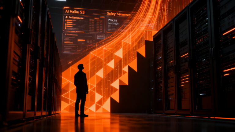 Investigador de IA analizando datos de seguridad frente a una infraestructura tecnológica, representando los cambios en la industria de agentes AI.