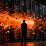 Bots de inteligencia artificial no autorizados interactuando con servidores digitales, representando los riesgos de seguridad en APIs y agentes IA.