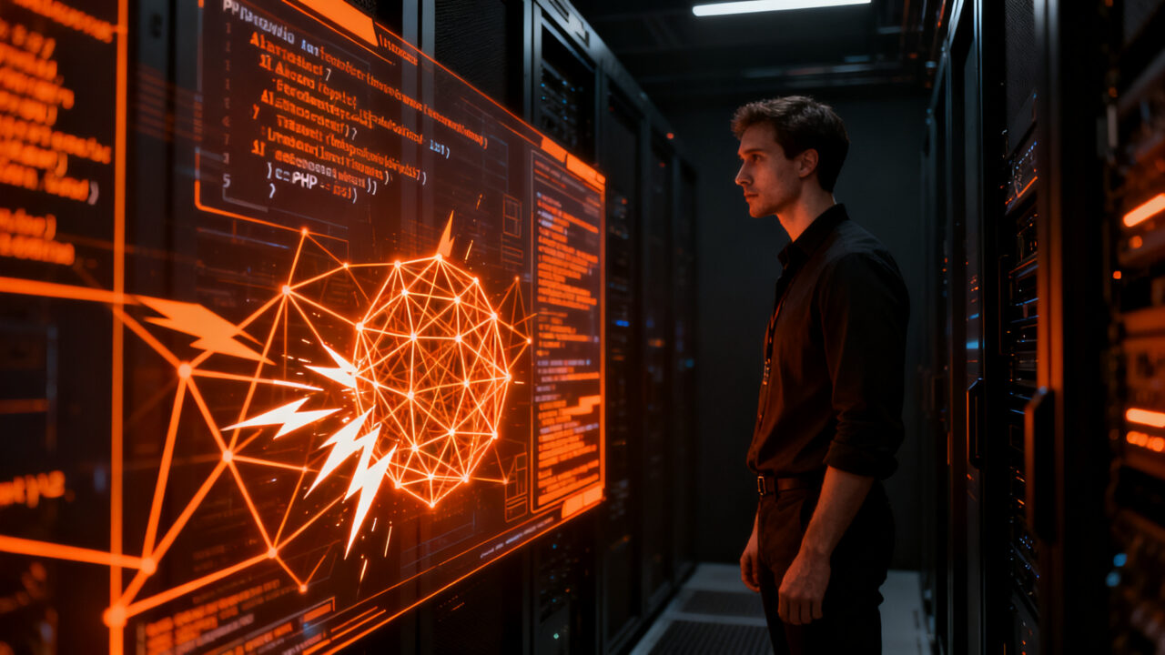 Un experto en ciberseguridad analizando vulnerabilidades de PHP mediante herramientas de inteligencia artificial.