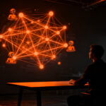 Agente de IA autónomo interactuando con flujos de datos complejos, representando la automatización empresarial con OpenAI Dots y ChatGPT Pro.