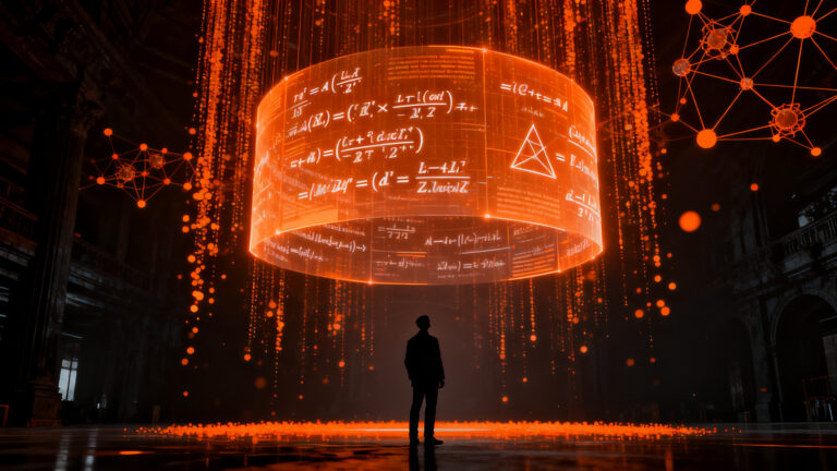 Investigador analizando estructuras matemáticas complejas mediante inteligencia artificial y modelos LLM de vanguardia.