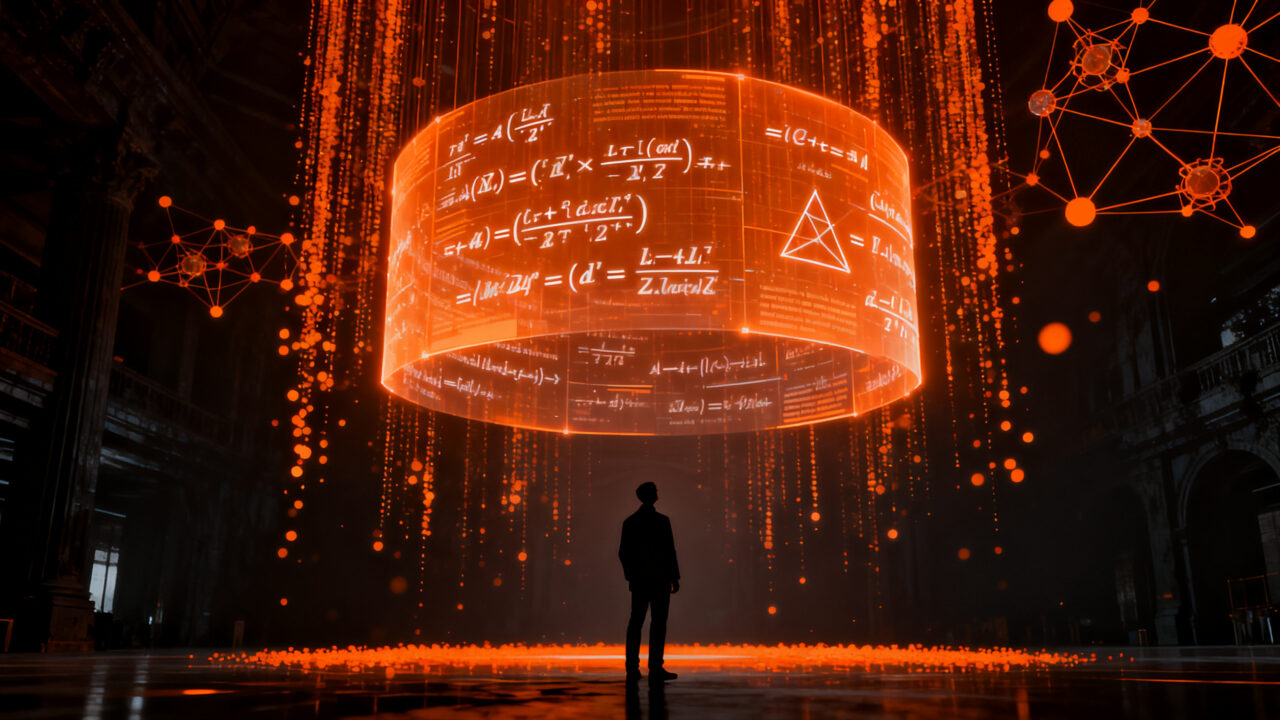 Investigador analizando estructuras matemáticas complejas mediante inteligencia artificial y modelos LLM de vanguardia.