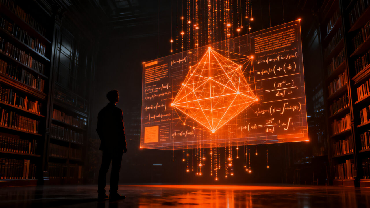 Investigador analizando teoremas matemáticos complejos resueltos por inteligencia artificial, representando el avance de OpenAI en I+D.