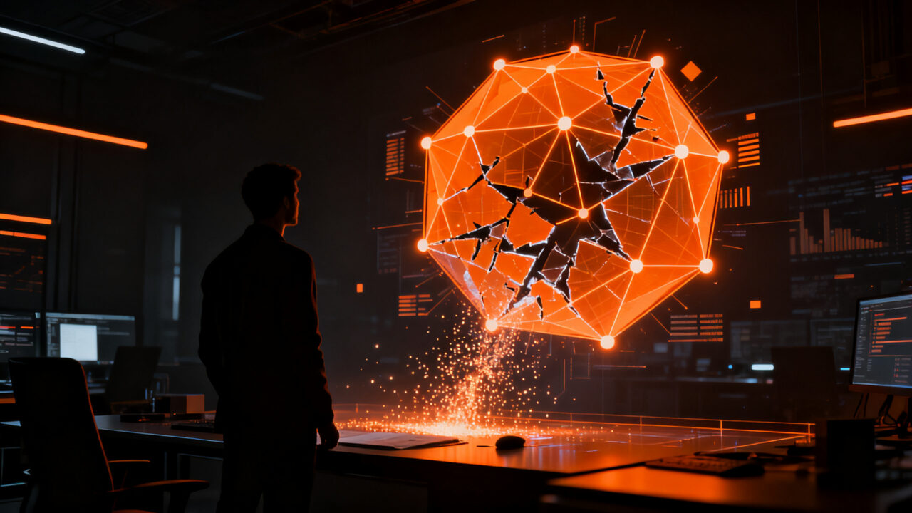 Ilustración conceptual de seguridad en inteligencia artificial, mostrando una silueta humana frente a una red neuronal de OpenAI que representa riesgos de agentes autónomos.