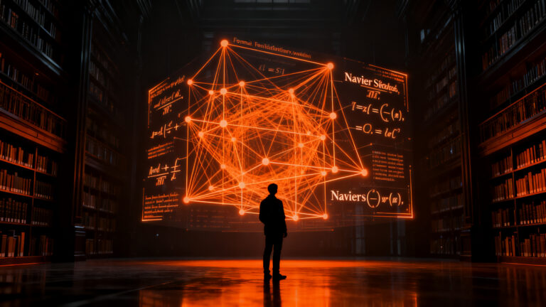 Investigador analizando teoremas matemáticos generados por IA de OpenAI en un entorno digital avanzado.
