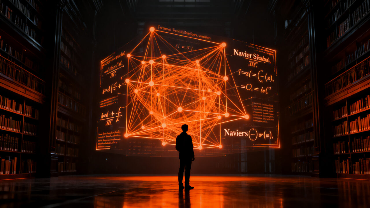 Investigador analizando teoremas matemáticos generados por IA de OpenAI en un entorno digital avanzado.