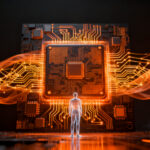 Representación conceptual de un chip de IA diseñado por agentes inteligentes, destacando la arquitectura hardware open-source y la aceleración de inferencia.