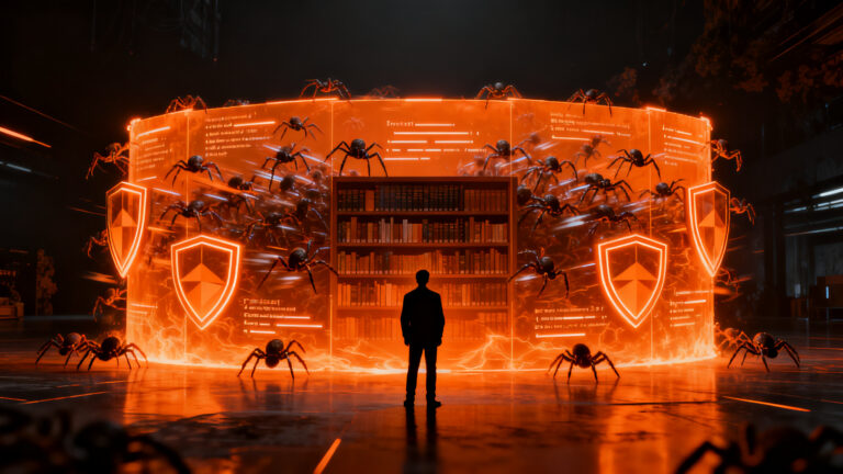 Representación visual de la protección de datos y el control de scraping por parte de publishers frente a la inteligencia artificial.