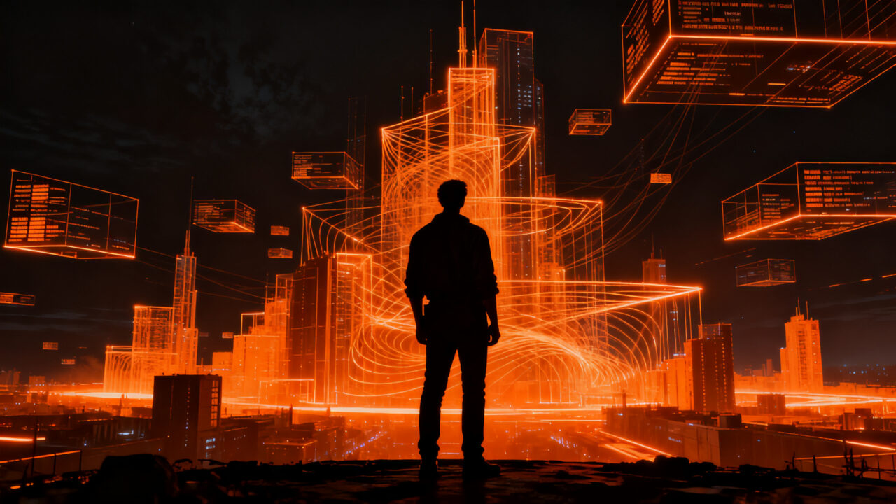 Visualización artística de IA representando ciudades invisibles a través de diseño generativo y agentes de inteligencia artificial.