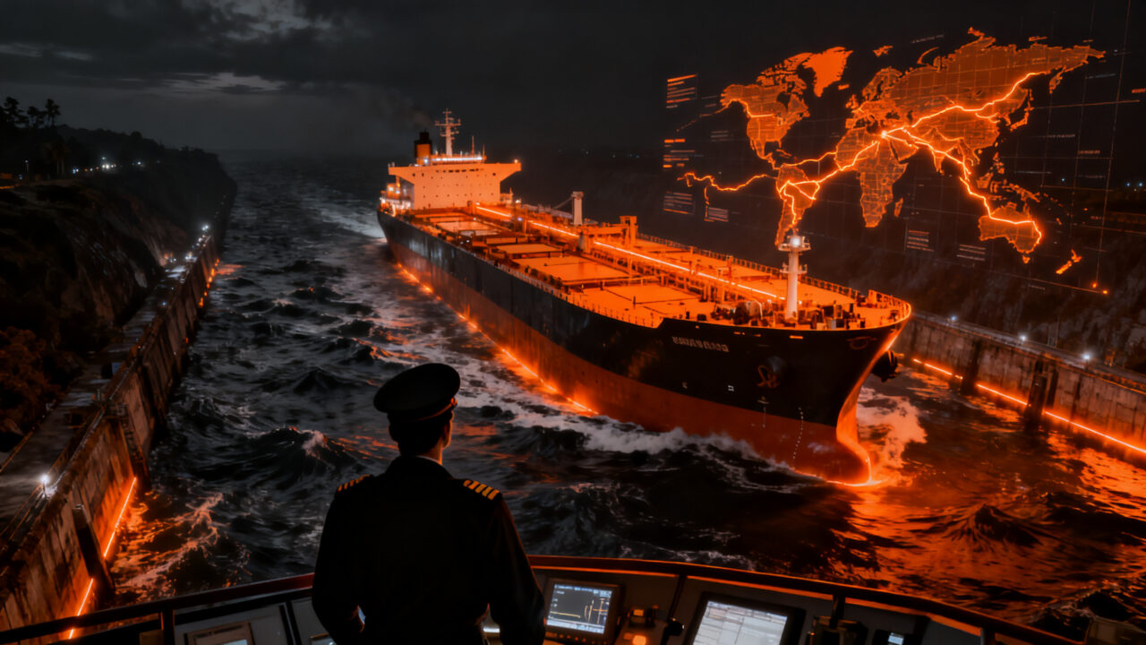 Superpetroleros navegando el Estrecho de Ormuz, simbolizando la resiliencia de la logística petrolera global pese a la tensión geopolítica.