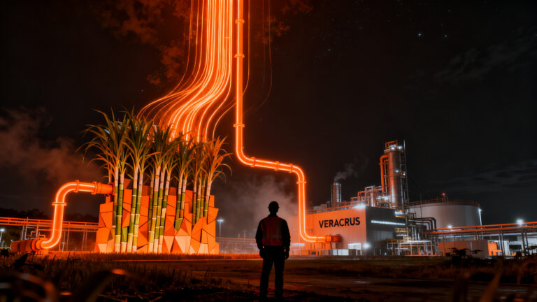 Proyecto de biorrefinería de combustible sostenible de aviación (SAF) de Pemex en México, representando la transición energética.