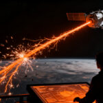 Representación visual de tecnología deep tech para la limpieza de basura espacial en órbita terrestre, desarrollada por PERSEI Space.