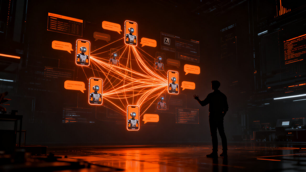 Agentes de IA en plataformas de mensajería, representando la nueva era de comunicación entre agentes y la infraestructura de Photon.
